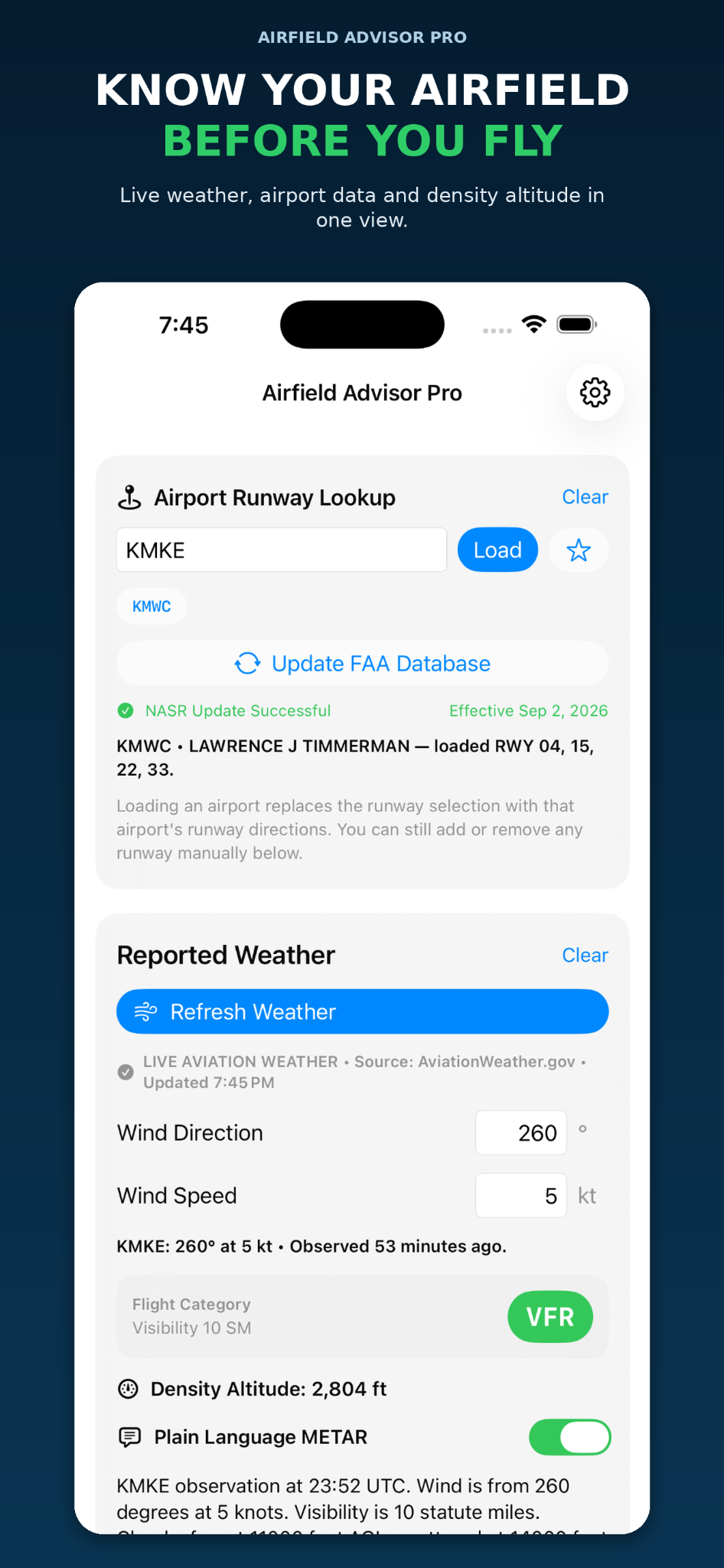 Airport data and live weather